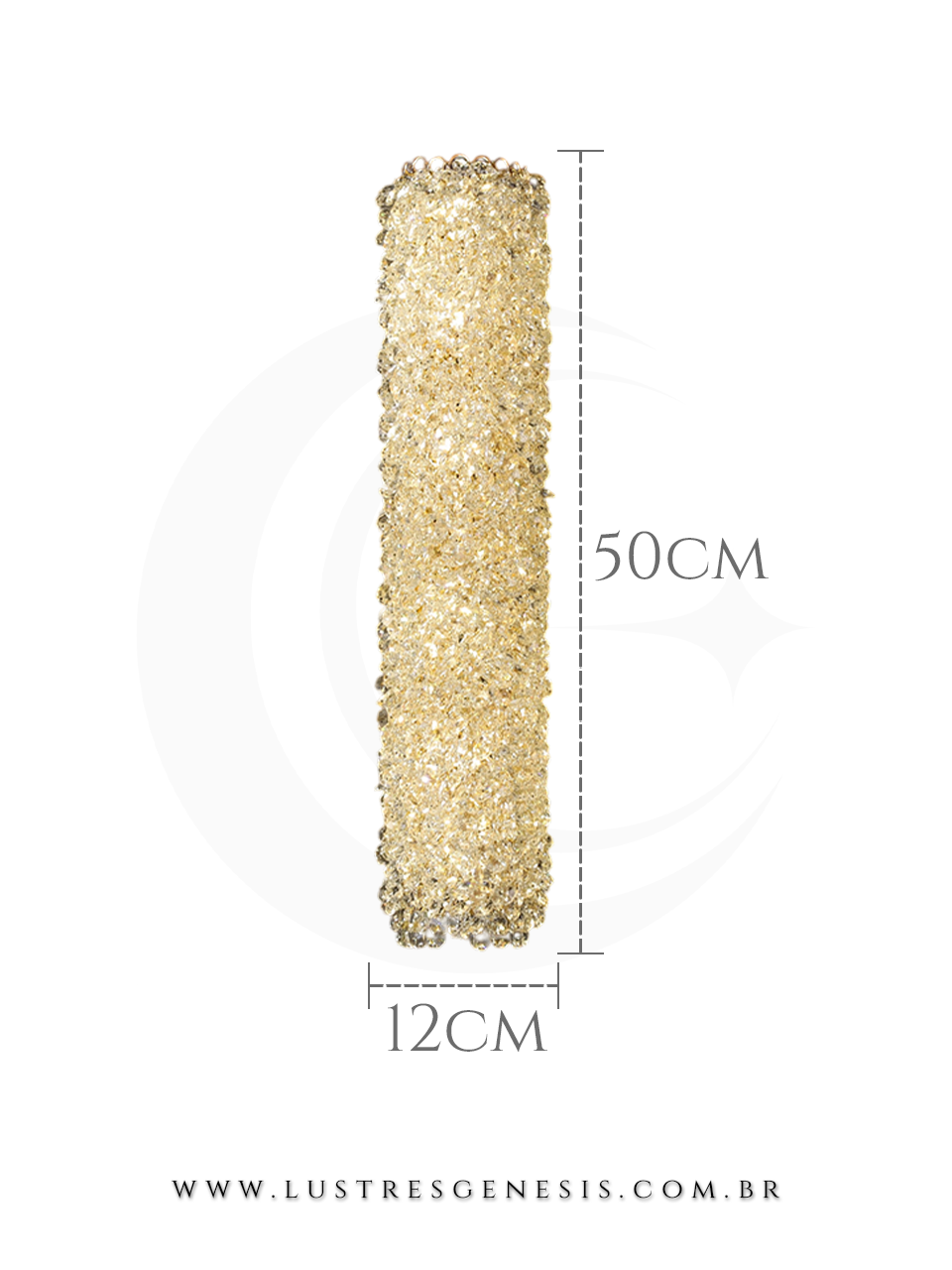 Arandela Led Cristal Dourado Retangular 12x50cm, Sala de Estar, Quarto, Banheiro, Cabeceira, Espelho do Banheiro, Suite Master, Hall